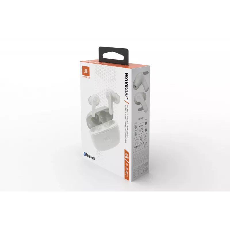 JBL Wave 200 TWS WHITE belaidės ausinės, 20–20000 Hz, 48 g, baltos
