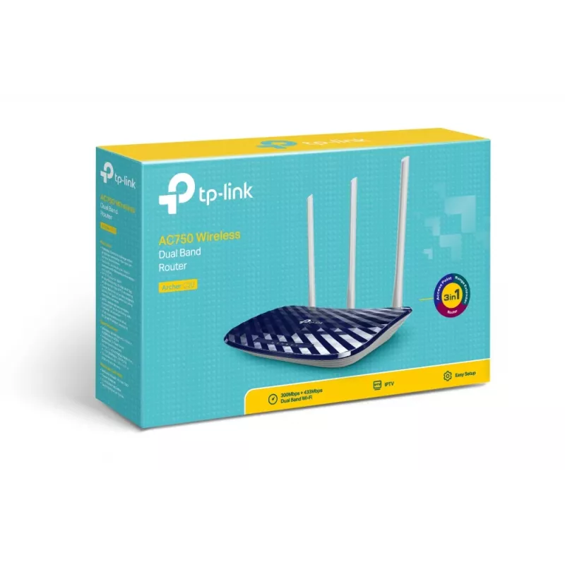TP-Link Archer C20 belaidis maršrutizatorius AC750, dviejų juostų (2,4 GHz / 5 GHz), juoda, balta