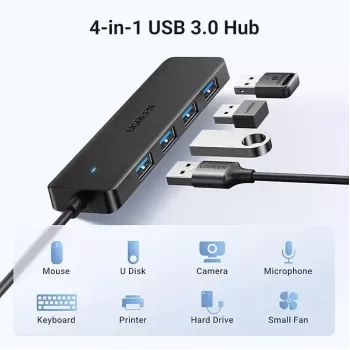 Ugreen USB 3.0 4-PORT HUB USB-A į 4xUSB Docking USB 3.2 Gen 1 (3.1 Gen 1) Type-A