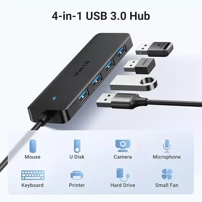Ugreen USB 3.0 4-PORT HUB USB-A į 4xUSB Docking USB 3.2 Gen 1 (3.1 Gen 1) Type-A