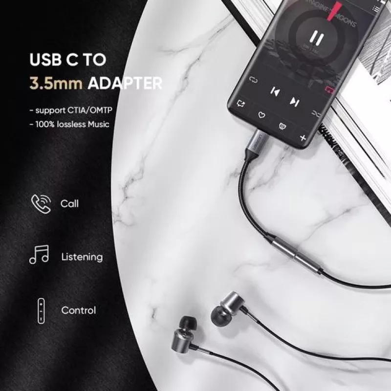 Mobiliojo telefono laidas Ugreen 30632 USB-C į 3,5 mm juodas