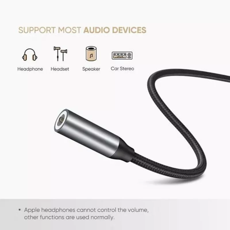 Mobiliojo telefono laidas Ugreen 30632 USB-C į 3,5 mm juodas