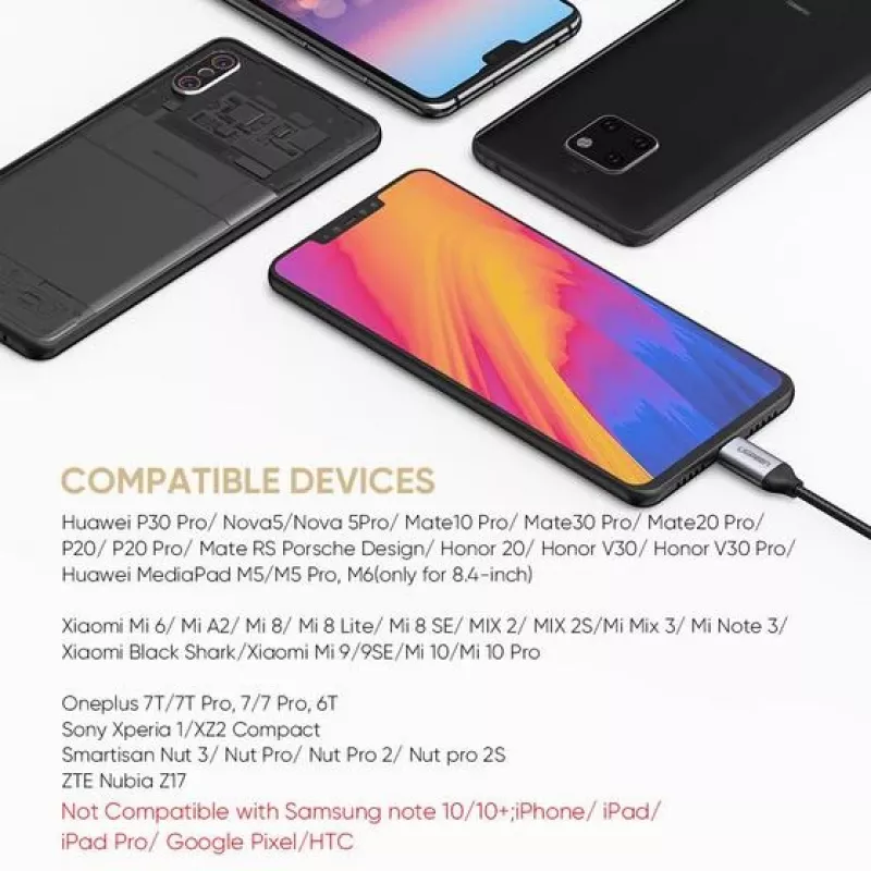Mobiliojo telefono laidas Ugreen 30632 USB-C į 3,5 mm juodas