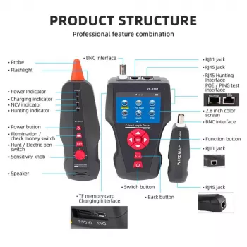 Laidų testeris LYNX CS TLCD88 – LCD testeris Cat3/Cat5E/Cat6 ir PoE aptikimui