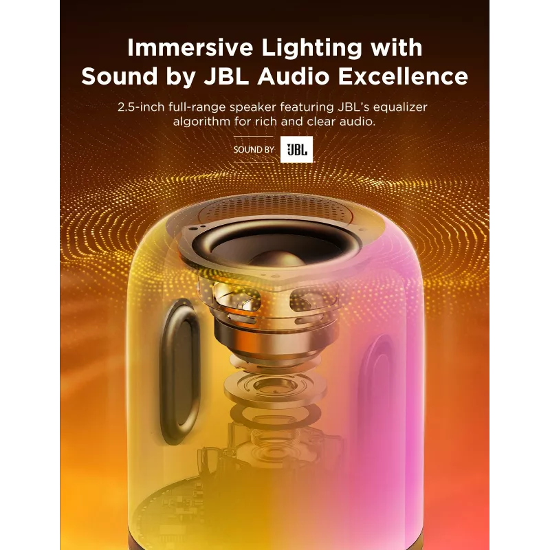Stalinė lempa Govee H6020 Table Lamp 2 Pro Sound by JBL – RGBIC + šilta balta, 600 lm, Wi‑Fi ir Bluetooth, 5200 mAh