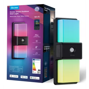 Govee H7078CD1 išmanus lauko sieninis šviestuvas su RGB spalvų keitimu, Wi‑Fi / išmanus valdymas