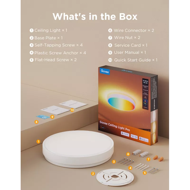 Govee H60A6 Smart Ceiling Light Pro RGBICWW lubinis šviestuvas, 38 cm