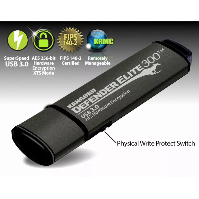 Kanguru Defender Elite 300 USB atmintukas 256 GB USB Type-A 3.2 Gen 1 (3.1 Gen 1) Juoda