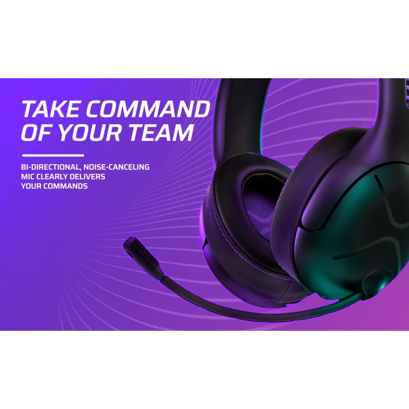 Žaidimų ausinės VICTRIX Gambit Wireless – belaidės ir laidinės, 20–20000 Hz, 2 m laidas, 301 g, juodos/violetinės