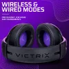 Žaidimų ausinės VICTRIX Gambit Wireless – belaidės ir laidinės, 20–20000 Hz, 2 m laidas, 301 g, juodos/violetinės