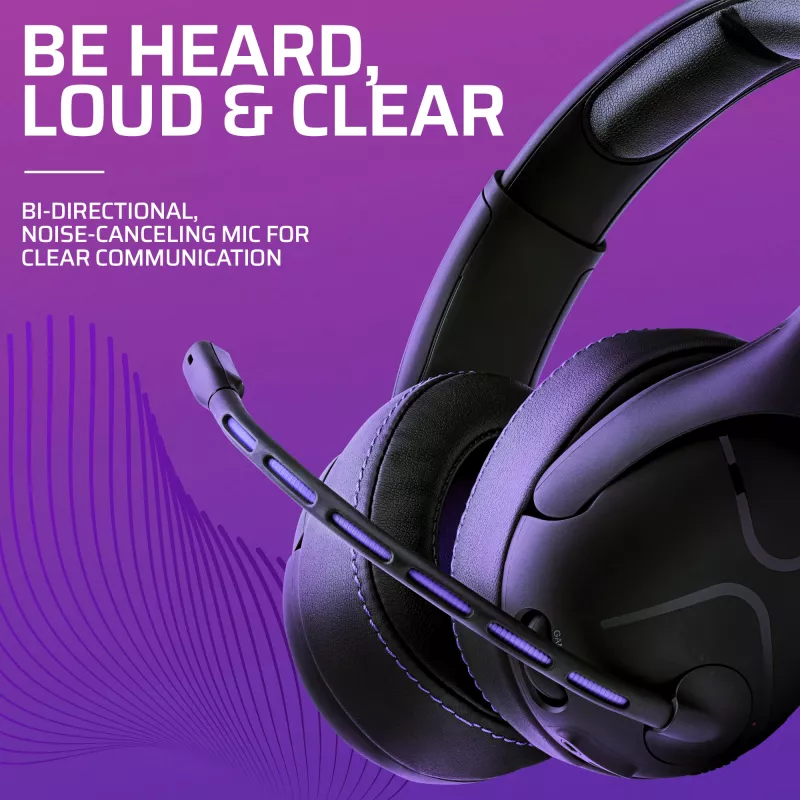 Žaidimų ausinės VICTRIX Gambit Wireless – belaidės ir laidinės, 20–20000 Hz, 2 m laidas, 301 g, juodos/violetinės