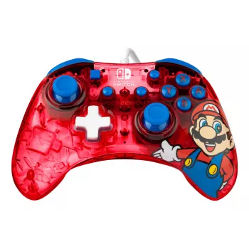 PDP Rock Candy: Mario Punch Raudonas permatomas USB valdiklis, skirtas Nintendo Switch, Switch Lite, Switch OLED