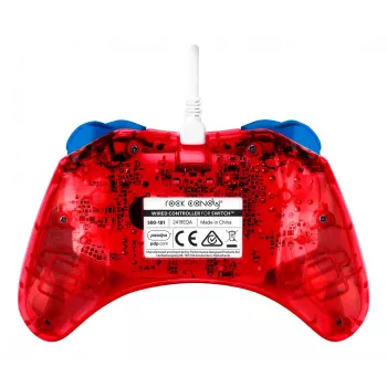 PDP Rock Candy: Mario Punch Raudonas permatomas USB valdiklis, skirtas Nintendo Switch, Switch Lite, Switch OLED