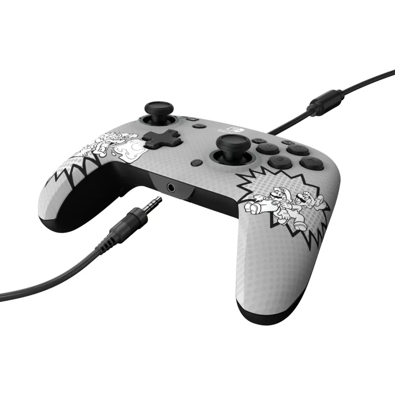 PDP REMATCH: Comic Attack juodas, pilkas, baltas USB valdiklis Nintendo Switch, Nintendo Switch OLED