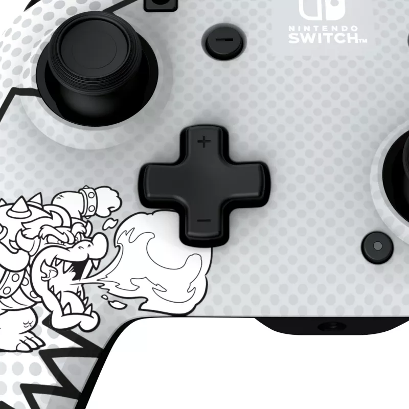 PDP REMATCH: Comic Attack juodas, pilkas, baltas USB valdiklis Nintendo Switch, Nintendo Switch OLED