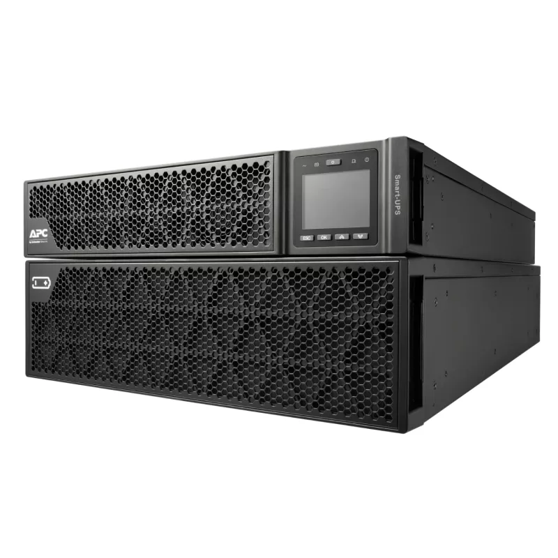 APC Smart-UPS On-Line, 8kVA/8kW, stelažinis/bokštinis, 230V, 2x IEC C13+1x IEC C19+Hard wire 3 laidai (H+N+E) lizdai, tinklo kortelė, be bėgelių komplekto
