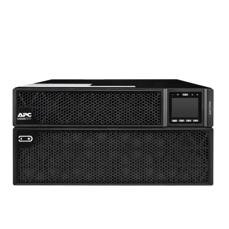 APC Smart-UPS On-Line, 8kVA/8kW, stelažinis/bokštinis, 230V, 2x IEC C13+1x IEC C19+Hard wire 3 laidai (H+N+E) lizdai, tinklo kortelė, be bėgelių komplekto