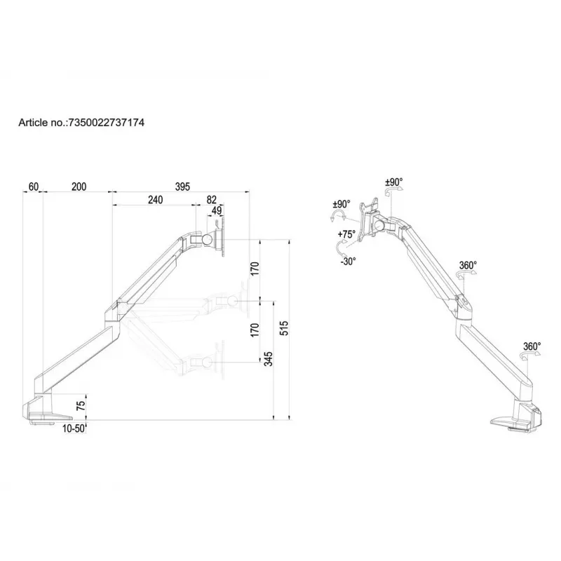 Multibrackets M VESA dujinė monitoriaus rankena Single Black