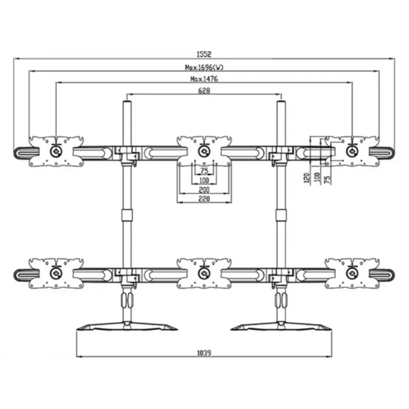 Triple monitorio stovo praplėtimo rinkinys MULTIBRACKETS M VESA 3 ekranams 24–32 col. iki 24 kg, aliuminis/plastikas, juodas