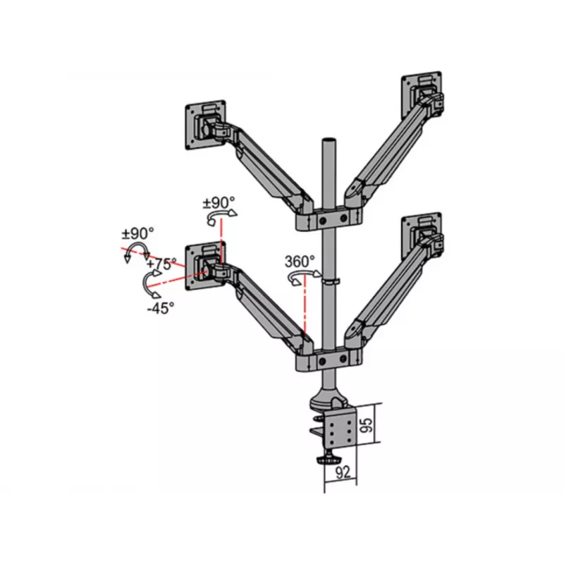 Monitoriaus ranka MULTIBRACKETS M VESA Gas Lift Arm Quad Black HD — spaustuvas/varžtas, 84 kg, VESA 75×75–100×100, 15–32 colių, pakreipimas -45°–75°