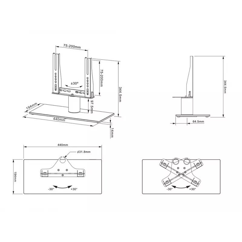 Stalinis stovas Multibrackets M VESA Tablestand Turn Black X Small MAX 200x200
