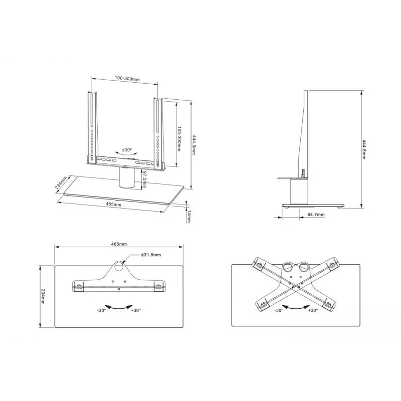 Multibrackets M VESA stalinis stovas Turn Small MAX 300x300 juodas