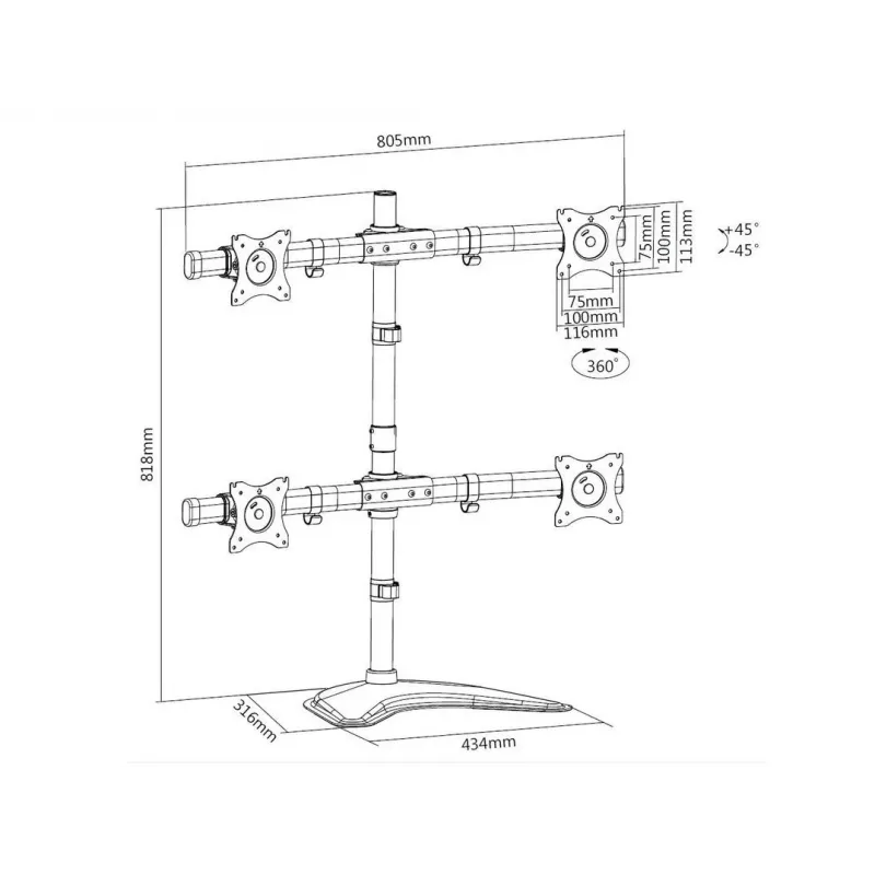 Multibrackets M Deskstand Basic Quad laisvai pastatomas monitorių stovas 32 kg 15-27 col.