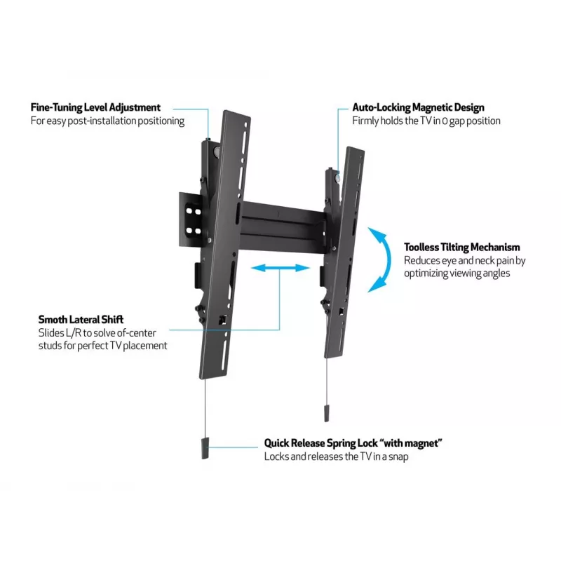 Multibrackets M VESA sieninis laikiklis Super Slim Tilt 400 MAX, 81,3 cm (32 col.), 139,7 cm (55 col.), 100 x 100 mm, 400 x 400 mm, plastikas, plienas, juoda