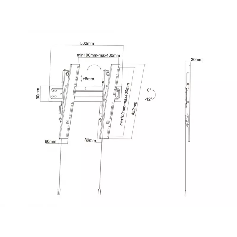 Multibrackets M VESA sieninis laikiklis Super Slim Tilt 400 MAX, 81,3 cm (32 col.), 139,7 cm (55 col.), 100 x 100 mm, 400 x 400 mm, plastikas, plienas, juoda