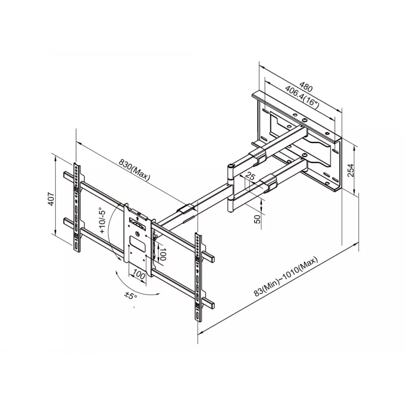 Multibrackets M ilgosios rankos TV laikiklis 1010mm HD Single 40kg 42-75 col.