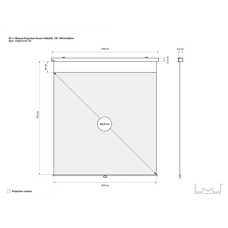 Multibrackets M 1:1 rankinė projekcinė drobė 240x240, 135 colių White Edition