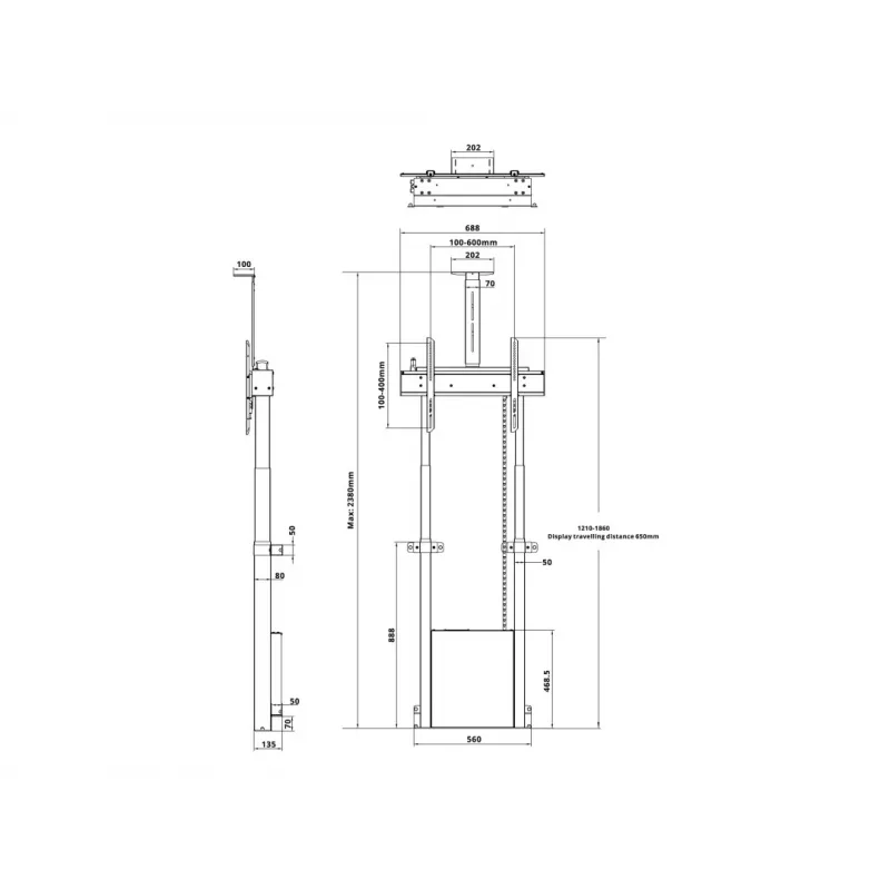 Multibrackets M motorizuotas grindinis stovas juodas 120 kg su lentyna kamerai