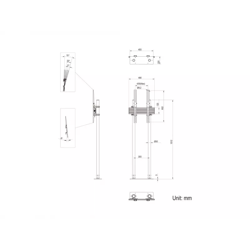Multibrackets M Dual Pole Floormount Pro grindinis stovas 65-90 colių 75 kg juodas