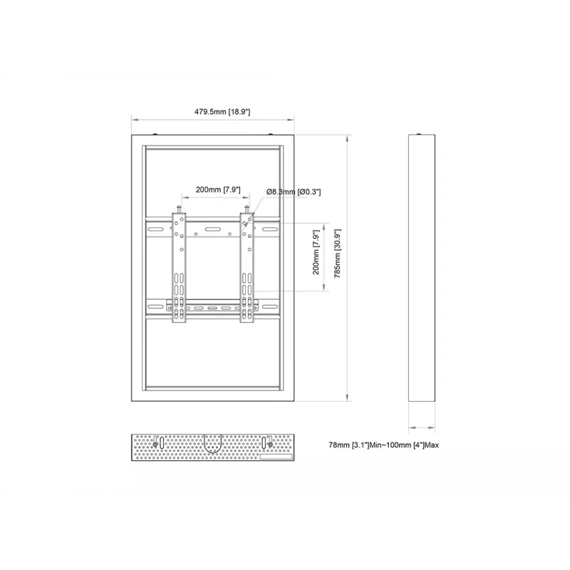 Multibrackets M Pro Series korpusas 32 colių sieninis mažas juodas plieninis vertikaliai/ horizontaliai