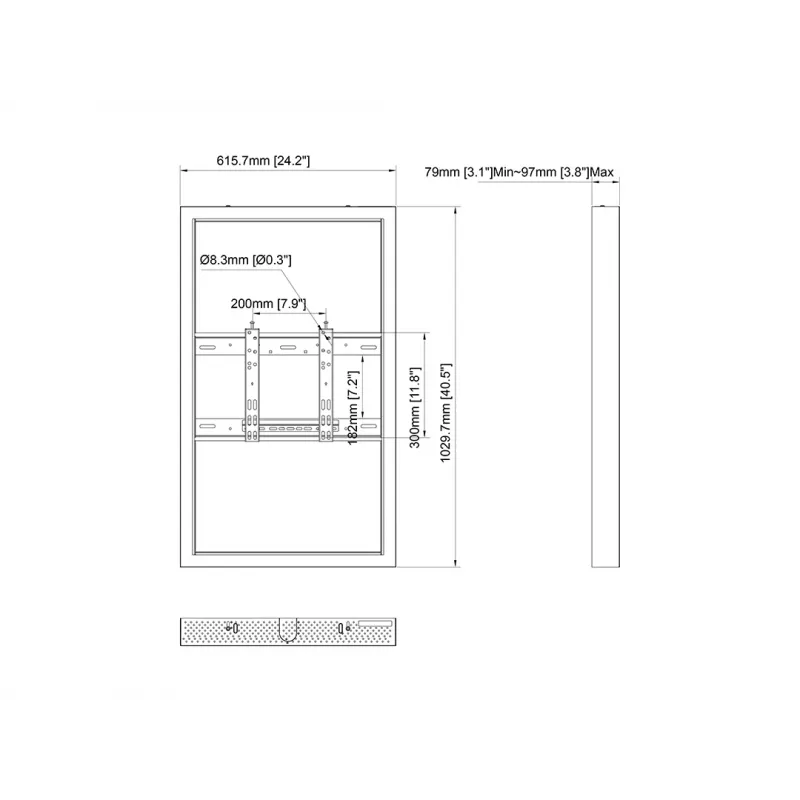 Multibrackets M Pro Series korpusas 43 colių mažas juodas plieninis gulsčias/vertikalus