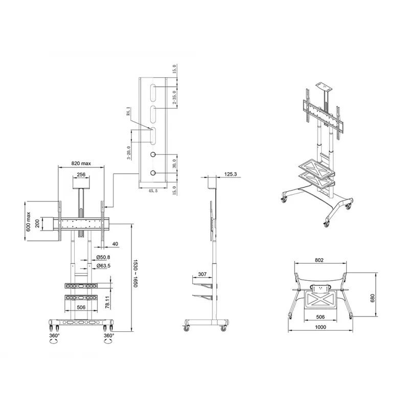 Grindinis stovas ekranams MULTIBRACKETS M Public Basic 180 Plus – 55–80 colių, 90 kg, VESA 200x200–600x400, juodas