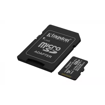 Kingston 128GB Industrial MicroSDXC atminties kortelė C10 A1 pSLC UHS-I, 100MB/s skaitymas, 80MB/s rašymas, V30/U3, juoda + SD adapteris