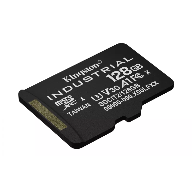 Kingston 128GB Industrial MicroSDXC atminties kortelė C10 A1 pSLC UHS-I, 100MB/s skaitymas, 80MB/s rašymas, V30/U3, juoda + SD adapteris