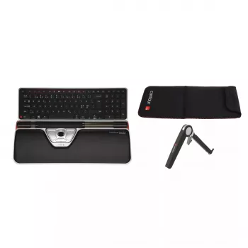 Contour RollerMouse Red Plus WL Travel Kit – belaidis RF, pilno dydžio klaviatūros išdėstymas, juoda, su pele ir riešo atrama