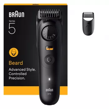 Braun BeardTrimmer 5 BT5500 barzdaskutė, akumuliatorinė, 0,5–20 mm, šlapiam ir sausam naudojimui, juoda