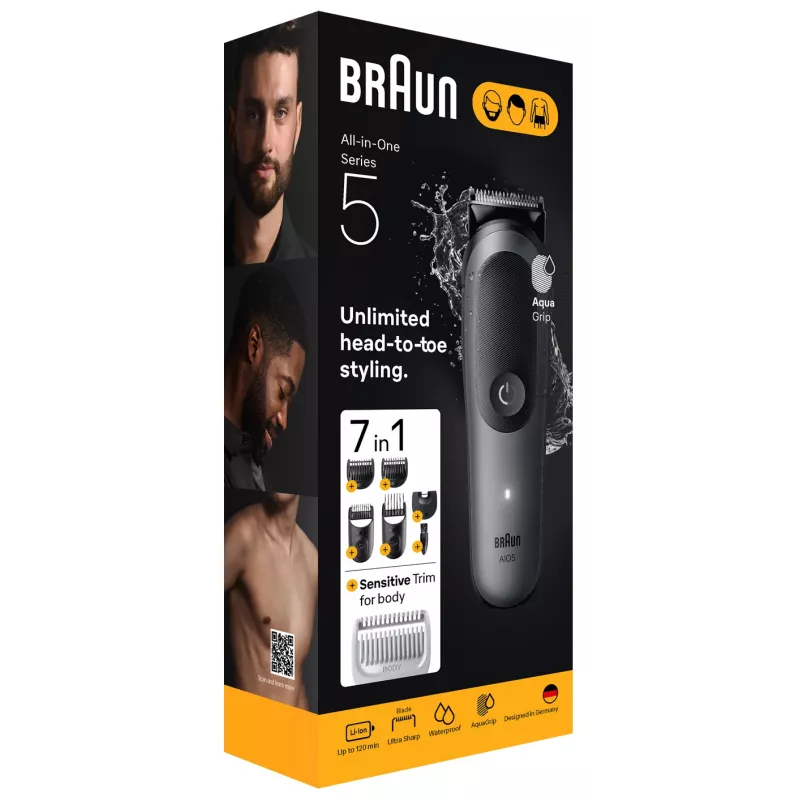 Braun AIO5520 kirpimo mašinėlė/trimeris juoda, pilka 14 Ličio jonų (Li-Ion)
