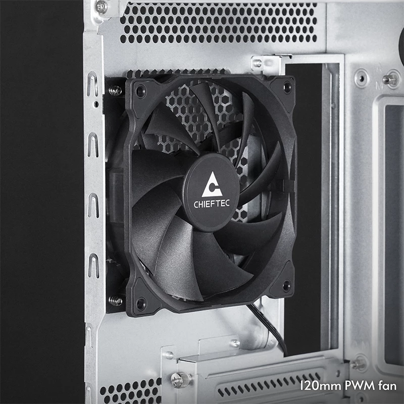 Kompiuterio korpusas CHIEFTEC BW-01B-OP Midi Tower ATX/ITX, talpina 6×3,5 colio + 4×2,5 colio, 2×5,25 colio, galinis 1×120 mm, SGCC, juodas, 200×510×465 mm
