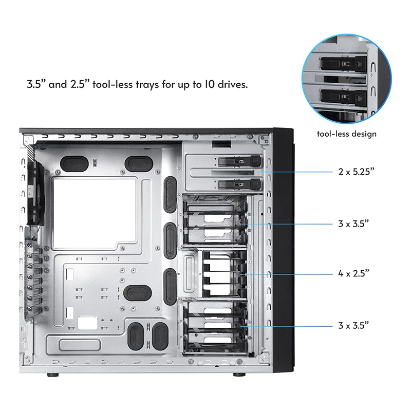 Kompiuterio korpusas CHIEFTEC BW-01B-OP Midi Tower ATX/ITX, talpina 6×3,5 colio + 4×2,5 colio, 2×5,25 colio, galinis 1×120 mm, SGCC, juodas, 200×510×465 mm