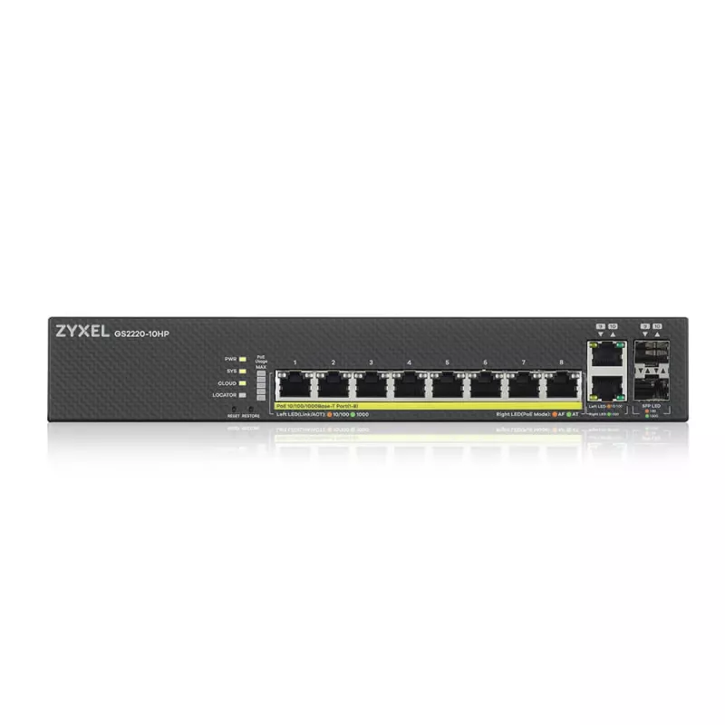 Zyxel GS2220-10HP-EU0101F tinklo jungiklis valdomas L2 Gigabit Ethernet (10/100/1000) Power over Ethernet (PoE) Juodas