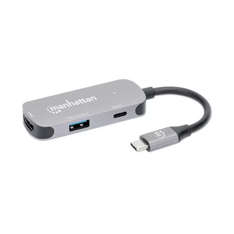 Manhattan USB-C 3-in-1 Dock/Hub su HDMI, USB-A, USB-C ir Power Delivery 100W, aliuminis