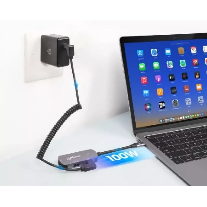 Manhattan USB-C 3-in-1 Dock/Hub su HDMI, USB-A, USB-C ir Power Delivery 100W, aliuminis