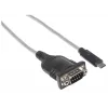 Manhattan USB-C į Serial konverteris, Vyriškas į Vyrišką, USB-C į Serial/RS232/COM/DB9, Prolific PL-2303RA lustas, 45 cm laidas, Sidabrinis/Juodas, Polietileninis maišelis