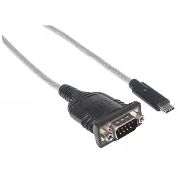 Manhattan USB-C į Serial konverteris, Vyriškas į Vyrišką, USB-C į Serial/RS232/COM/DB9, Prolific PL-2303RA lustas, 45 cm laidas, Sidabrinis/Juodas, Polietileninis maišelis