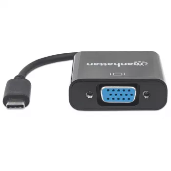Manhattan USB-C į VGA keitiklio kabelis, 1080p@60Hz, juodas, 8cm, kištukas į lizdą, visą gyvenimą trunkanti garantija