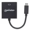 Manhattan USB-C į VGA keitiklio kabelis, 1080p@60Hz, juodas, 8cm, kištukas į lizdą, visą gyvenimą trunkanti garantija